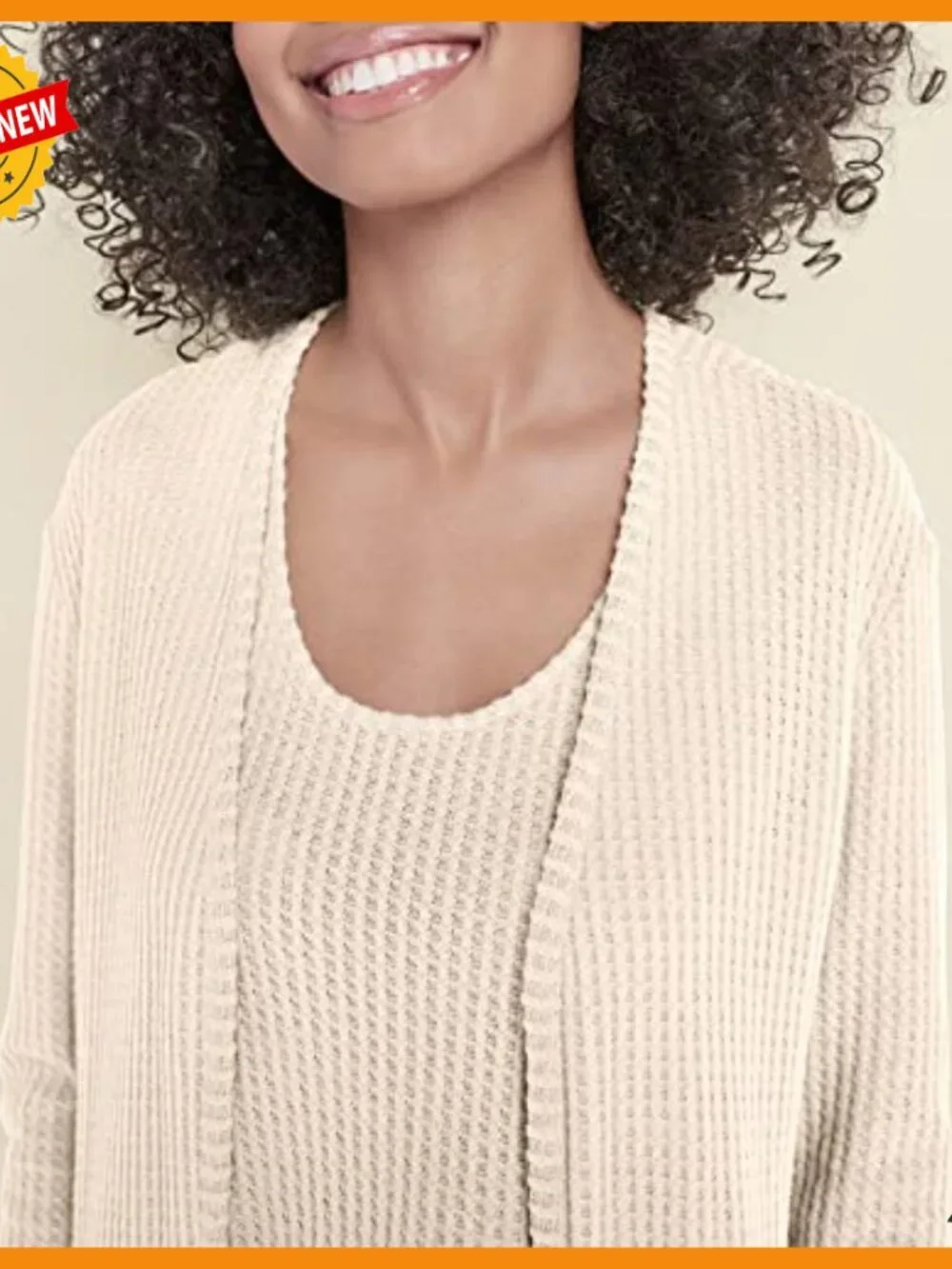 3 Piece Waffle Knit Lounge Set with Cardigan Joggers Tank Top - Picture 3 of 6